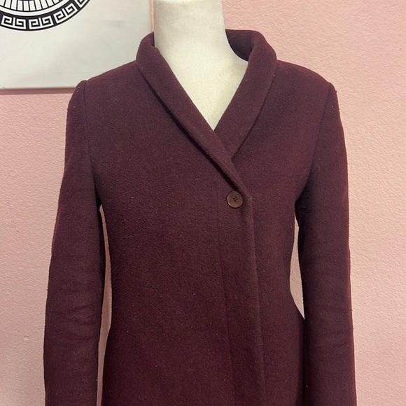 Oak + Fort Burgendy Wool Blend Button Down Winter Coat. Size S - Picture 2 of 10
